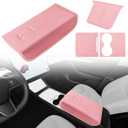 Tinlucys Center Console Cover,Interior Accessories Designed for Tesla Model 3 Model Y,Leather Armrest Cover,Center Console Wrap Cover,Waterproof Wireless Charger Silicone Mat.(Pink 3Pcs) (Light Pink 3pcs combination)