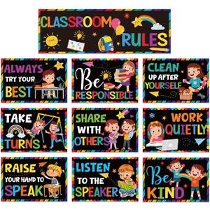 RUBOAOA Classroom Rules Posters, Behavior Expectations Bulletin Board Decor, 12 x 8 inches