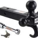 TOPTOW Trailer Hitch Tri-Ball Mount with Hook, Black Balls, with Lock, Fits for 2 inch Receiver