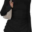 BEAGIMEG Women's Sexy Bodycon Long Sleeves Flared Sleeves One Shoulder Side Split Ruched Club Party Mini Dress, Medium