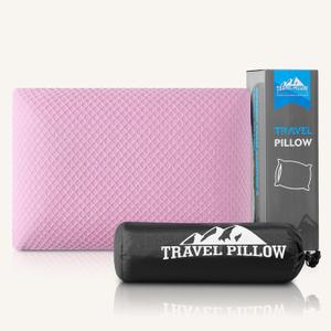Travel Pillow Memory Foam Pillows, Camping Pillow-Compressible Medium Firm, Breathable Cover, Ideal Backpacking Hiking, Bed Pillows, Airplane and Car (Apricot Pink, S) (S-15.7*9.8in)