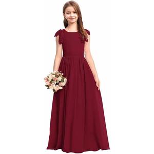 Chiffon Junior Bridesmaid Dress Lace Flower Girl Dresses for Wedding Princess Pageant Ball Gown Dress for Girls (14, Burgundy)