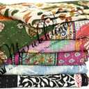 Marubhumi Vintage Kantha Quilt Handmade Reversible Cotton Throw Blanket with Assorted Patchwork | Boho-Style Decorative Bedding for Sofa, Couch, Bed & Picnic | 4 Pc