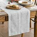 Artoid Mode Grey Rustic Cotton Linen Table Runner, Seasonal Embroidered Hollow Kitchen Dining Table Decoration for Home Party Decor 13x108 Inch