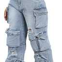 Ryehack Women’s Baggy Jeans Y2k Cargo Jeans Casual High Waist Baggy Denim Cargo Pants with Pockets Streetwear. Size 2XL