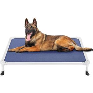 Veehoo Chew Proof Elevated Dog Bed - Cooling Raised Pet Cot - Silver Aluminum Frame and Durable Textilene Mesh Fabric, Unique Designed No-Slip Feet for Indoor or Outdoor Use, Blue, Large, CWC2003
