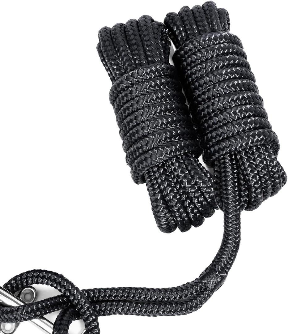Marine-Grade Double-Braided Nylon Dock Line with 12 Eyelet.Hi-Performance Boat Rope Mooring Rope Dock Line (2 Pack, 3/8" x25', Black)