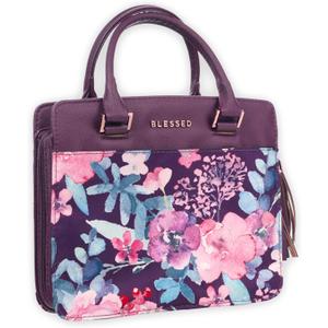 Christian Art Gifts Women's Fashion Bible Cover Purse Style Blessed, Purple Floral Faux Leather, Medium