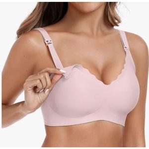 Scalloped Nursing Bras for Breastfeeding Seamless Wireless Maternity Bras for Pregnancy Soft Sleep Support Bra Pink L