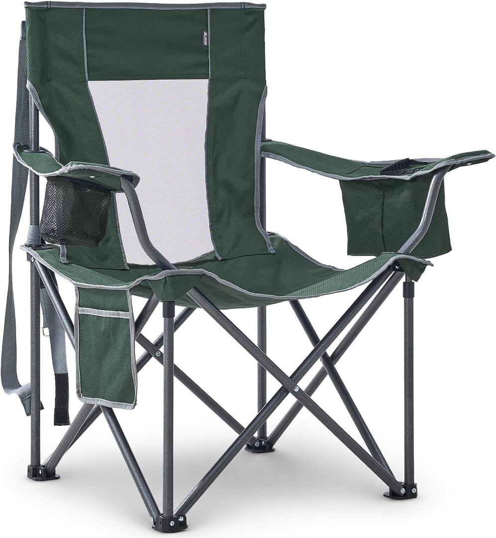 Oversized Camping Chairs Heavy Duty Outdoor Chair Support 400 Lbs, Green, Single Pack