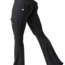 YEOREO CoreFlex Women Workout Flare Leggings with Pockets Hidden Scrunch Cargo Gym Yoga No Front Seam Leggings Black, Size S