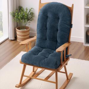 Rocking Chair Cushion - Corduroy Fabric, High-Density Sponge, Durable Comfort Non-Slip Bottom Tufted Seat Pads with Ties, CorduroyDark Blue, 44x19x4 inch