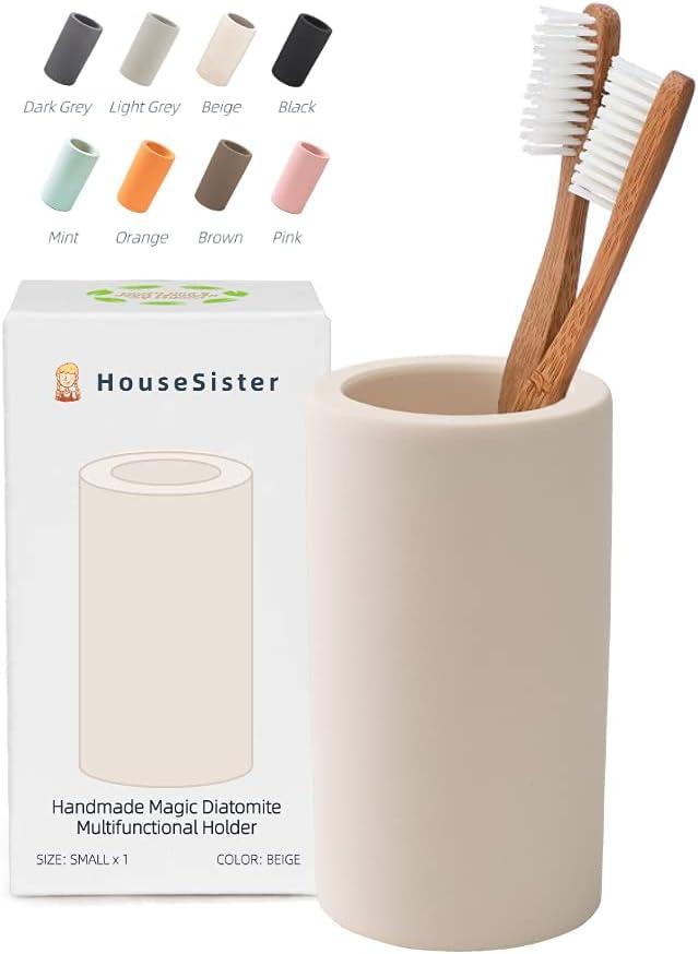 Organic Diatomite Toothbrush Toothpaste Makeup Brushes Razors Holder Bathroom Countertop Organizer Stand Cup Organizer (Beige)