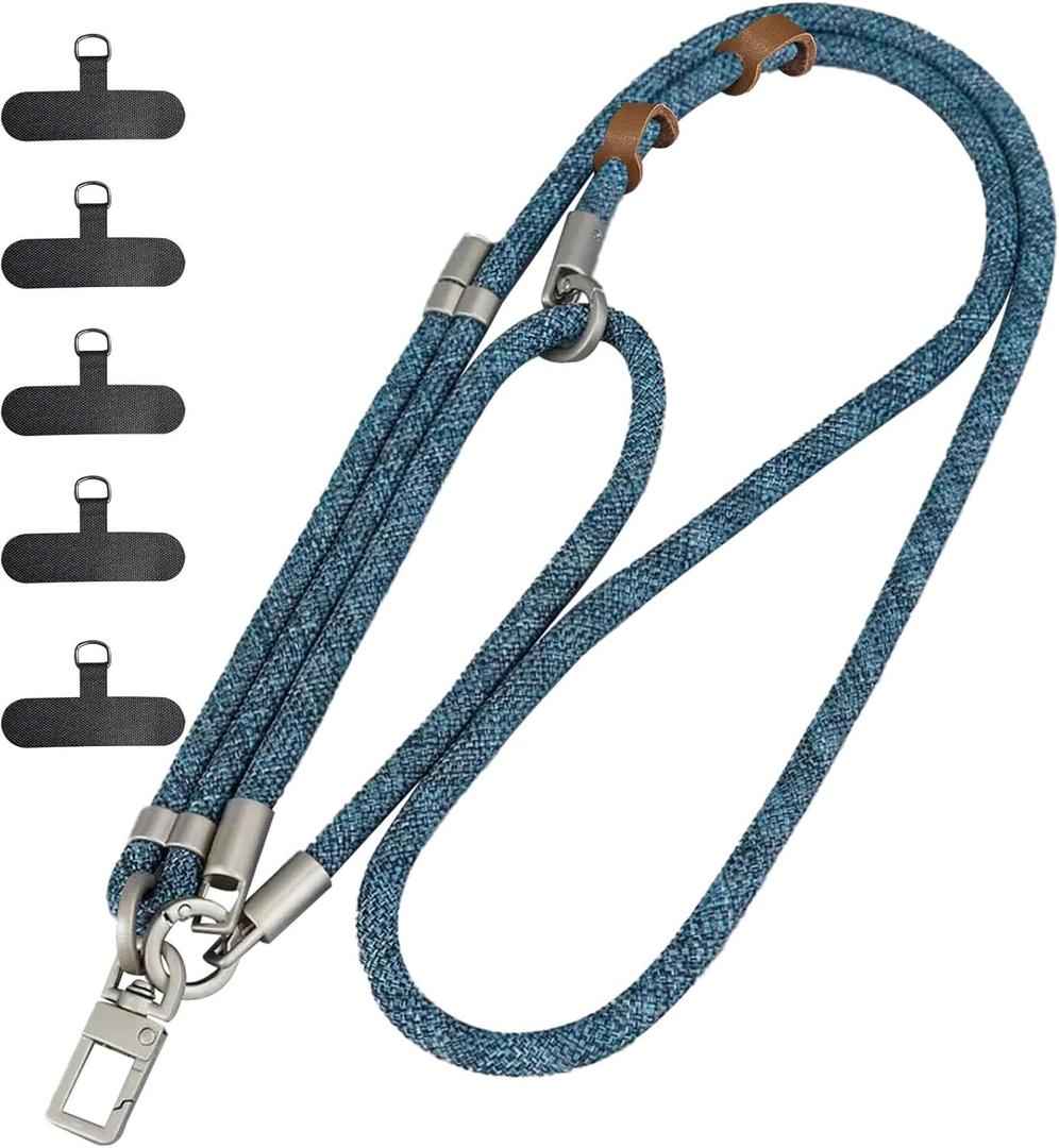 5 x Cell Phone Lanyard 2 Pcs-1 Pcs Adjustable Neck Strap,1 Pcs Wrist Strap, 5 Pcs Pads,Multifunctional Crossbody Rope Bag (Blue)