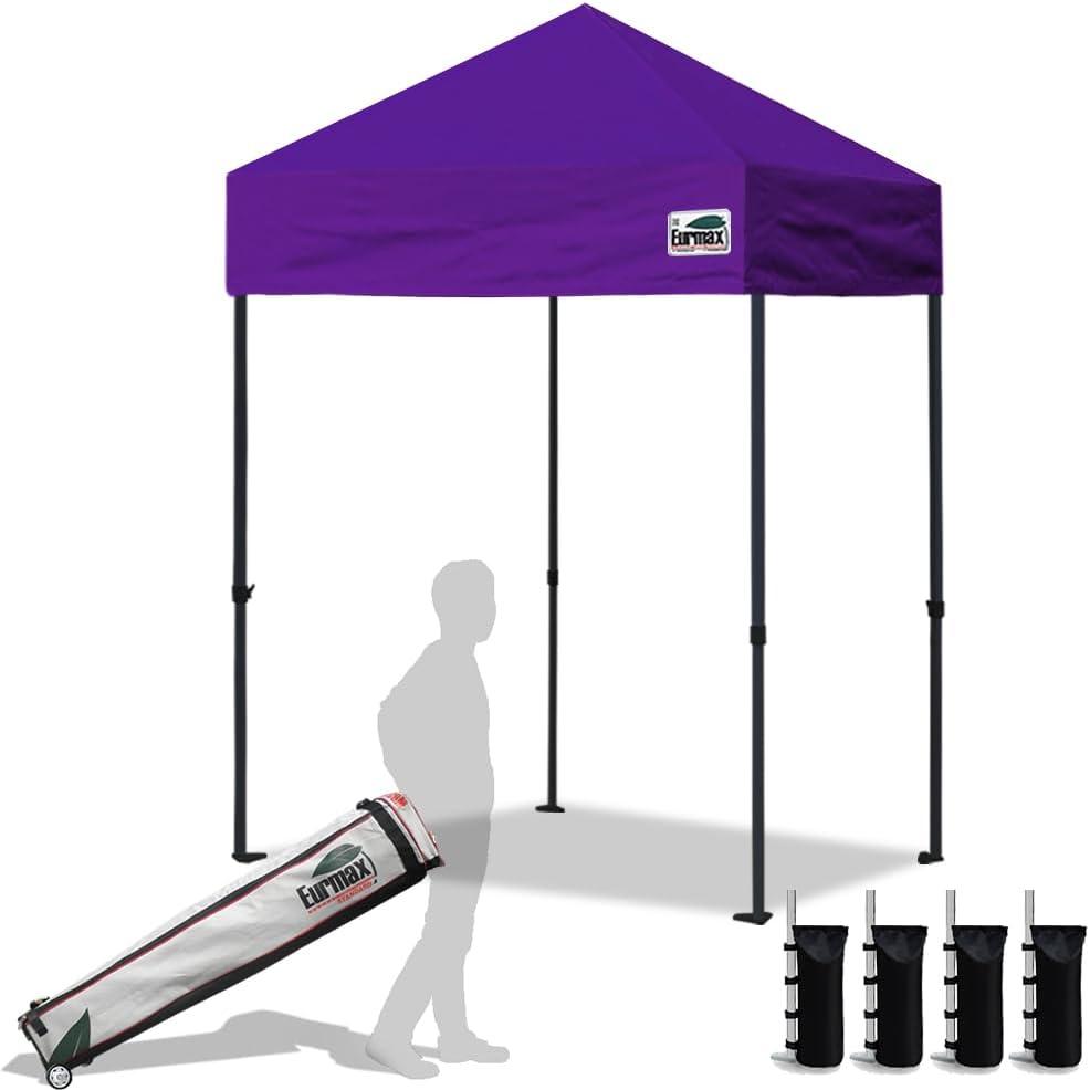 Eurmax USA 5x5ft Pop Up Canopy, Commercial Instant Tent for Outdoor Events, Patented No-Tip Rolling Storage Bag with 4 Sandbags, UV & Water Resistant, Heavy Duty Portable Shelter Gazebo,Purple