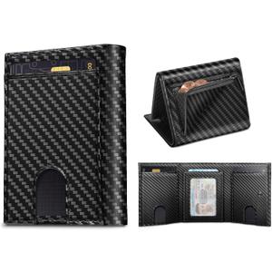Trifold Wallet for Men - Real Leather Wallet with ID Window, RFID Protection, Coin Pocket & Card Slots - Premium Leather Wallet for Men (Carbon Fiber, Black)