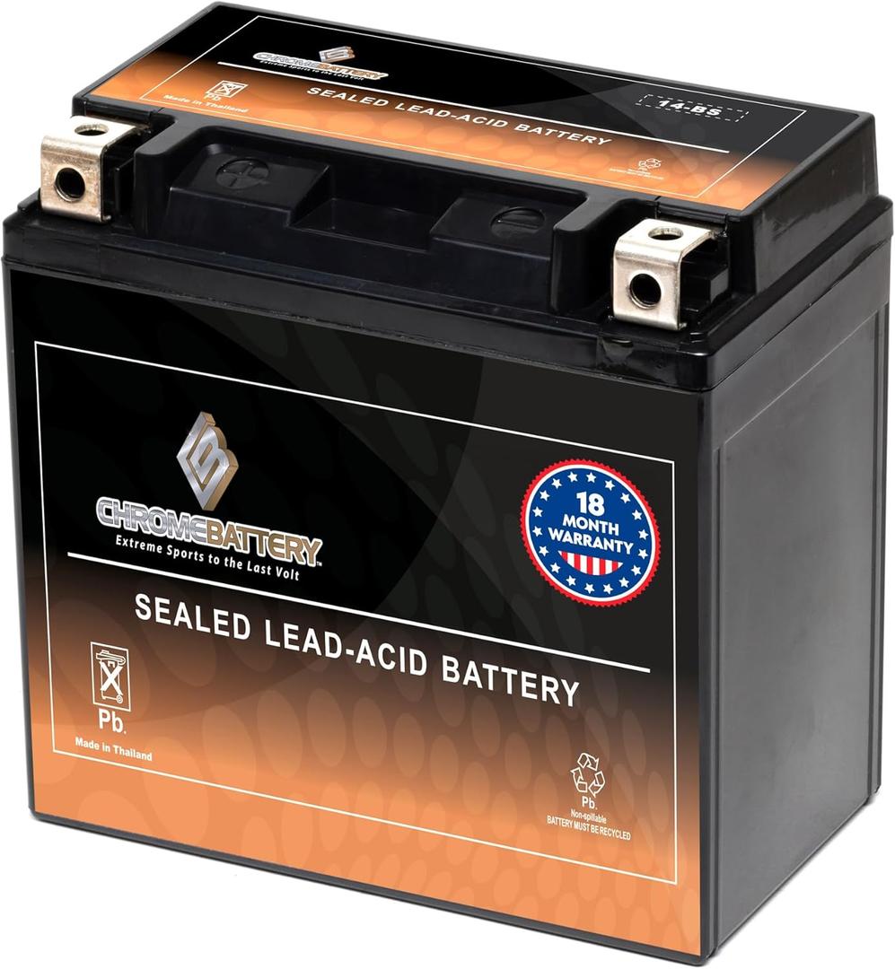 CB CHROMEBATTERY YTX14-BS 200CCA ATV Battery- Rechargeable, Factory sealed, Replacement for Honda TRX 500 420 450 350 300 Rubicon Foreman Rancher