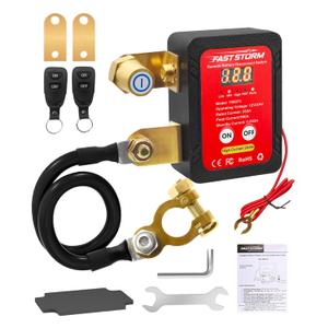 250A 12-24V Remote Battery Disconnect Switch with Extra Negative Battery Cable Led Voltage Display Car Anti Theft Kill Switch Automatic Battery Shut Off Switch