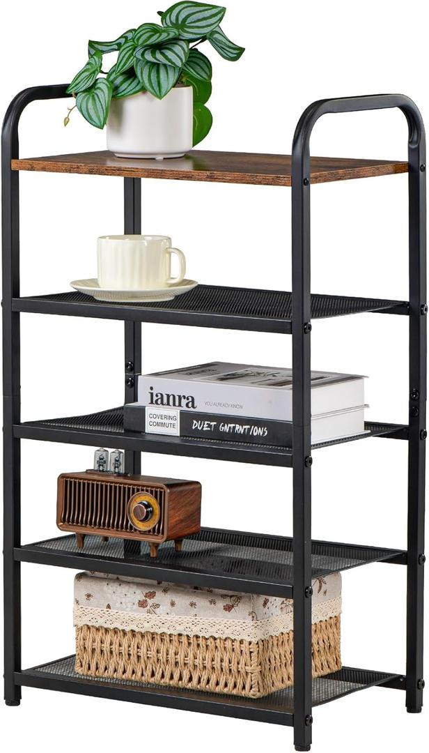 Narrow Shoe Rack, with Heavy-Duty Metal Grid, Rustic Wooden Top, & Metal Guardrails - Transform Your Space with Style and Functionality Living Room, Kitchen, Bedroom, Garage, & Bathroom