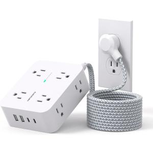 Surge Protector Power Strip 15 Ft Long Cord, HANYCONY Extension Cord 15 Feet with 8 Outlets 4 USB Ports(2 USB C), Flat Plug, Desk Charging Station for Home Office College Dorm Room Essentials (White)