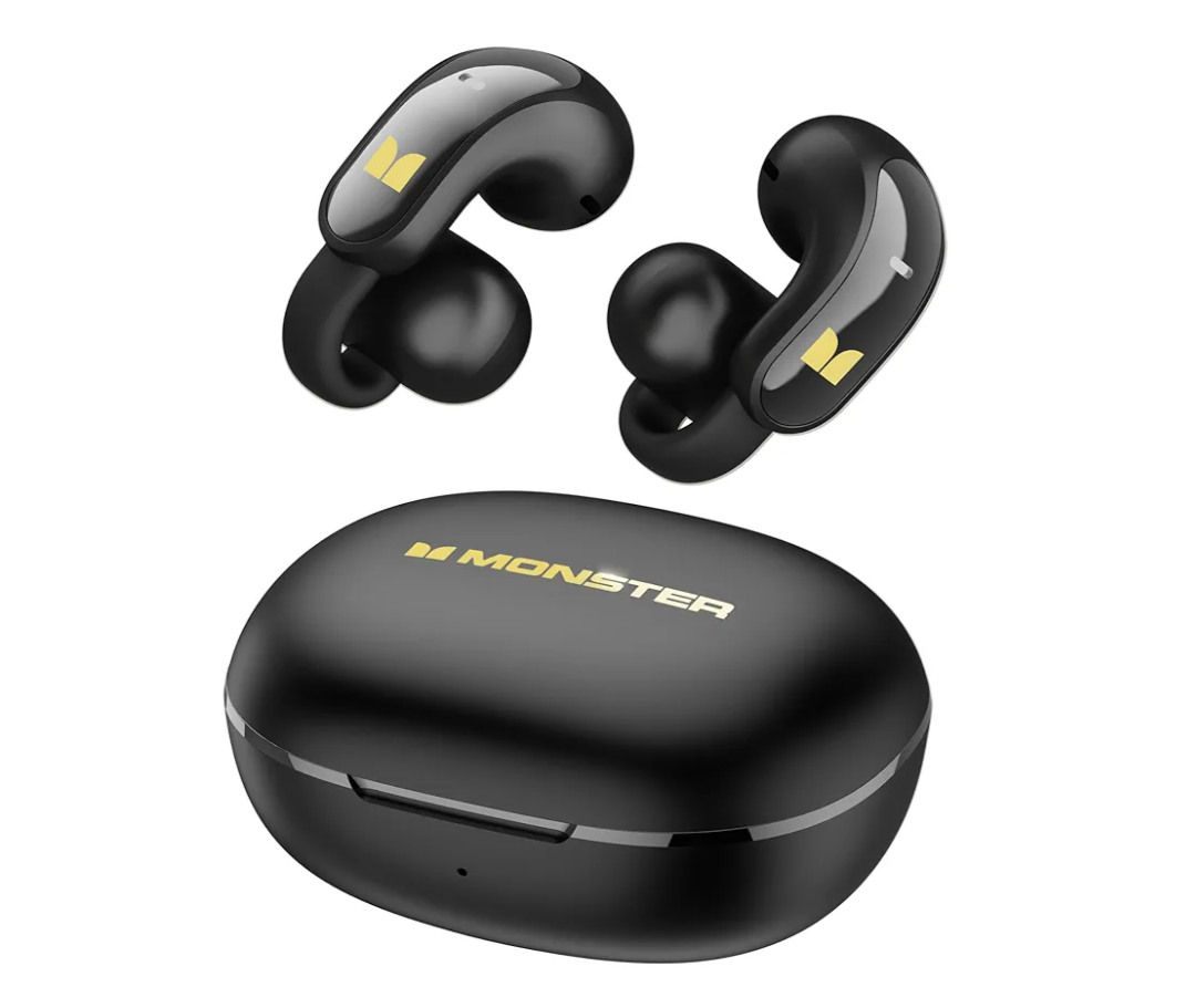 Monster Open Ear AC228 Wireless Headphones, Clip-On Earbuds, Adaptive Comfort, Immersive Audio, Bluetooth 6.0 Open Ear Earphones with ENC Clear Call, 30H Playtime, IPX5 Water Resistant, Black