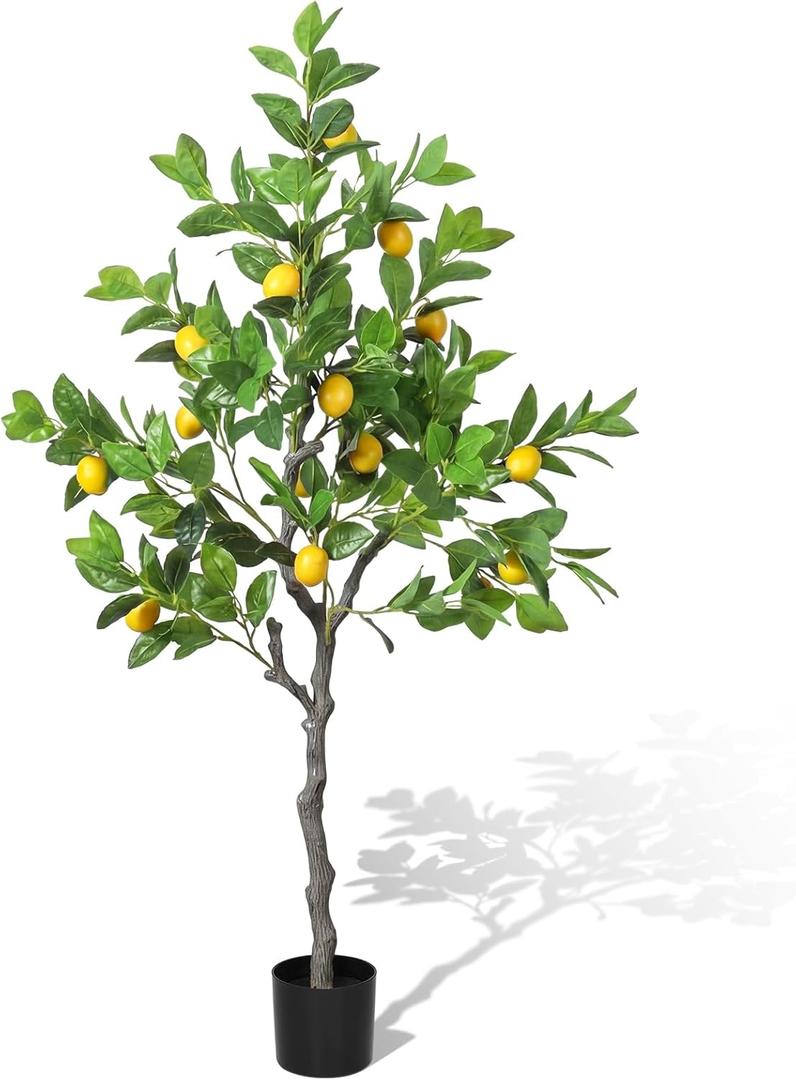 Daifunli 1 Pack Artificial Lemon Tree with Realistic Leaves and Natural Trunk Faux Tree with Silk Leaves for Porch Home Office Farmhouse Indoor Outdoor Housewarming Gift