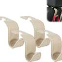 Amooca Car Seat Headrest Hook Universal Vehicle Storage Hanger Leather with Metal Car Seat Back Organizer for Handbag Purse Coat Beige 4 Pack