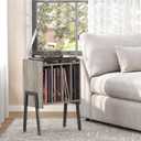 TUTOTAK Record Player Stand, Record Storage Table, End Table with Vinyl Holder Display Shelf, Side Table, Turntable Stand, Nightstand (Greige)