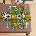 2 x XCHI Soccer Theme Grass Trophy Sneakers Placemats Set of 4 Table Mats for Game Day Soccer Party Home Kitchen Dining Table Decorations 12x18 Inch
