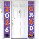 Graduation Porch Banner Class Sign Congrats Grad Hanging Flags High School College University Party Decoration For Front Door Outdoor Purple Orange