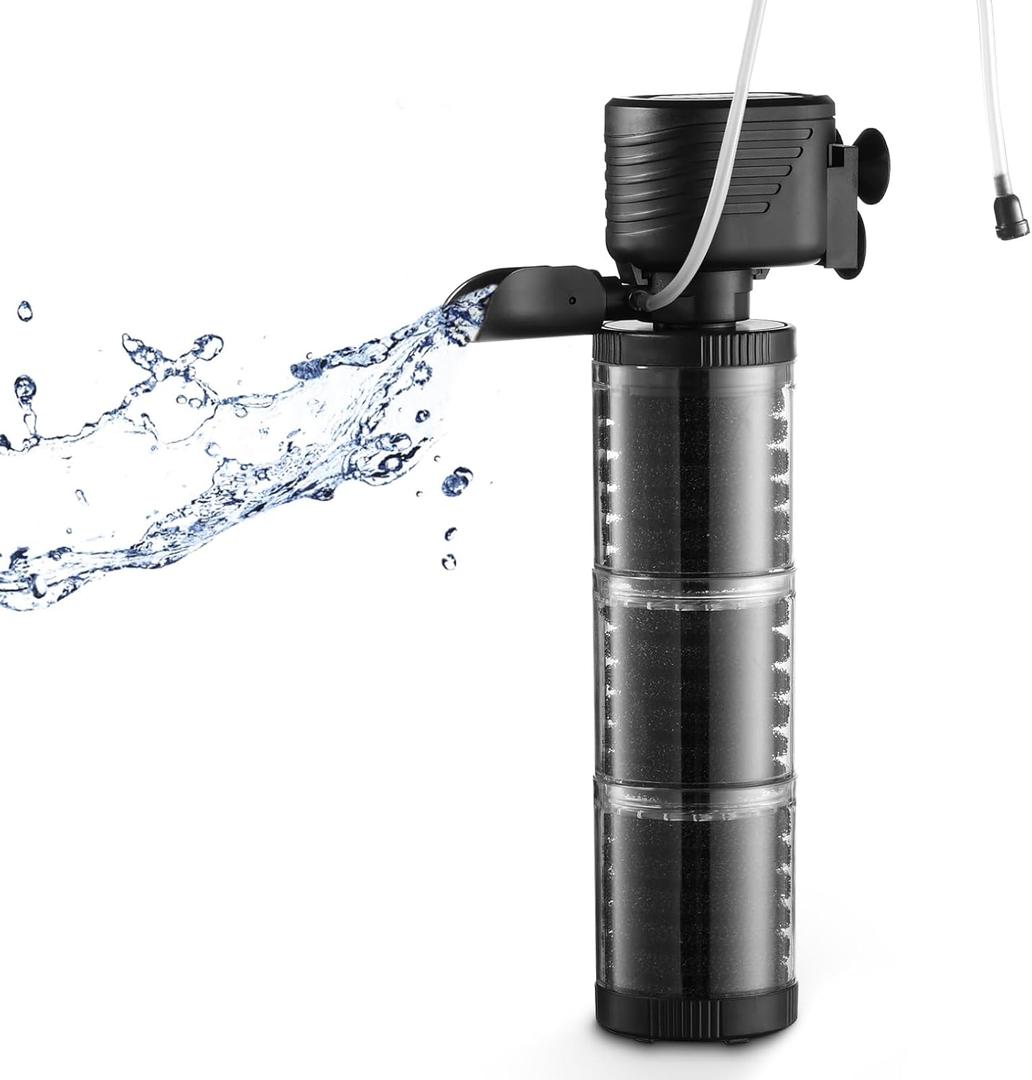 XpertMatic 3 Stages 475 GPH Aquarium Filter for Up to 120 Gallon Fish Tank, Submersible Internal Fish Tank Filter with Water Pump, Power Filter for Fish Tank, Aquarium, Pond (25W(475GPH) for Up to 120 Gallon)