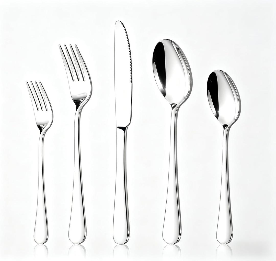 20-Piece Silverware Set for 4, Premium 18/10 Stainless Steel Flatware, Quality Heavy Duty Cutlery Utensils, Mirror Polished Dishwasher Safe Silverware for Home Wedding Housewarming Gift - HIKAA