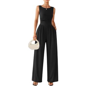 Ekouaer Jumpsuits for Women One Piece Jumpsuit Wide Leg Sleeveless Crewneck Casual Womens Romper Jumpers With Pockets 2026 Small