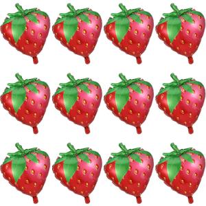 Tatuo 12 Pieces Strawberry Balloons Strawberry Party Decorations 20 x 25 Inches Sweet Foil Balloons for Wedding Birthday Baby Shower Party Decorations Supplies(Strawberry)