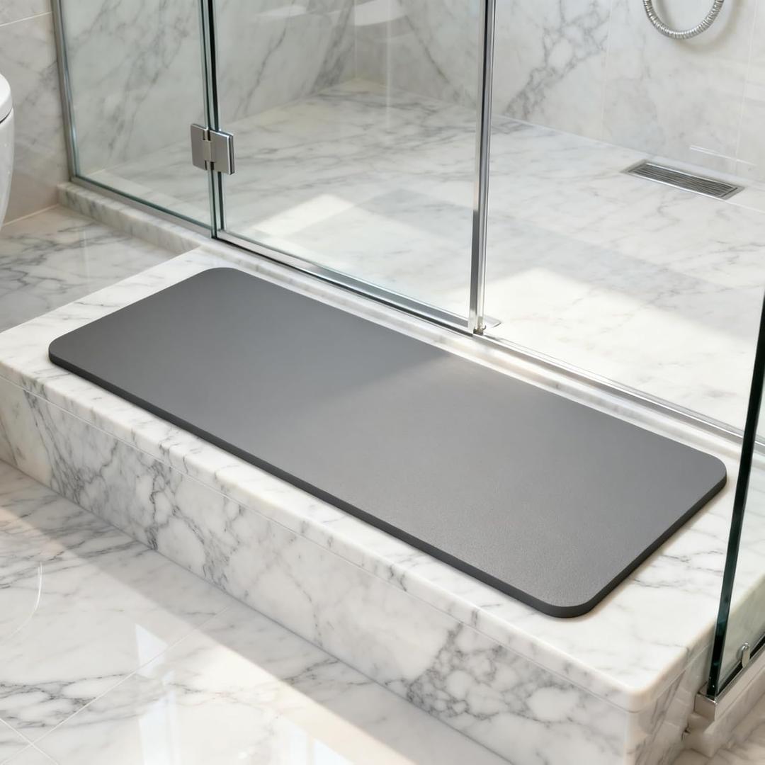 Shower Bench & Step Mat - Non-Slip Bathtub Rug for Shower Seat, Stool, and Tub Floor - Quick-Dry Cut-to-fit Pad for Bathroom Stairs (Gray, 31''x12'')