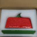 Strawberry Butter Dish with Lid, Ceramic Unique ButterDish, Large Kitchen Strawberry Butter Holder, Serving Tray with Cover, Butter Storage Container, Holds 1 Stick (Chrismas Red)