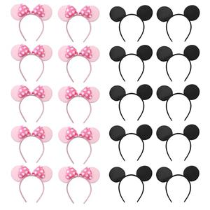 NEWTGAN 20 PCS Mouse Ears Headbands for Birthday Party Theme Park Costume Play Celebration for Boys and Girls (black,pink) (pink black)