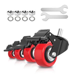 2 Inch Caster Wheels Heavy Duty Stem Caster 1/2"-13 x 1 (Stem Diameter 1/2", Stem Length 1"), Safety Locking Caster Set of 4, Industrial Castor Wheels for Furniture, Cart (Red)
