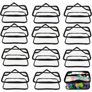 12 Packs Toy Storage Bags with Zipper PVC Waterproof Toy Bags Plastic Storage Organizer Clear Organizing Bags for Board Games Building Blocks Puzzles Small Toys Kids Books Classroom(Black)