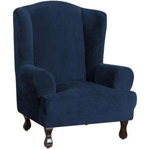Turquoize Wing Chair Slipcover Velvet Slipcovers for Wingback Chairs Ultra Soft Velvet Sofa Covers 1-Piece Furniture Cover/Wingback Chair Cover with Elastic Bottom, Machine Washable (Wing Chair, Navy)