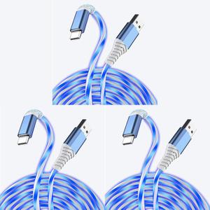 3-Pack 6.6FT USB C Charging Cables, Flowing Light Up Charger Cord, Compatible with Samsung Galaxy, iPhone 16/15, iPad, and More (Blue)