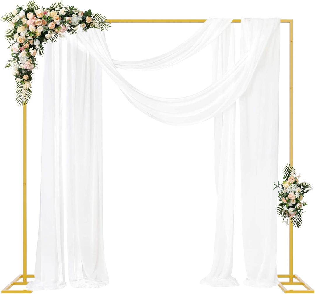 Fomcet 8FT x 8FT Backdrop Stand Heavy Duty with Base, Gold Portable Adjustable Pipe and Drape Backdrop Stand Kit, Square Metal Arch Party Frame for Wedding Birthday Parties Banquet Decorations