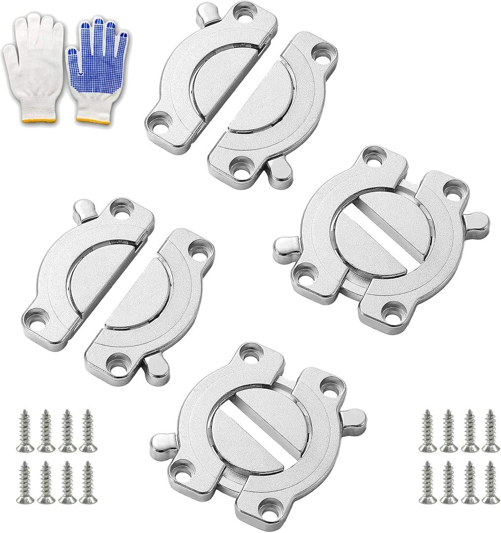 4 Pcs Zinc Alloy Table Buckle Connectors Heavy Duty Table Top Connector Latch, Secure Table Board Locking Hardware Kit, Universal Desk,Table Stabilizer DIY Furniture Dining (with Screws)