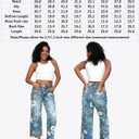 Flamingals Mid-Rise Vintage Floral Straight Leg Pants for Women Summer Casual Denim Pants Deep Blue L