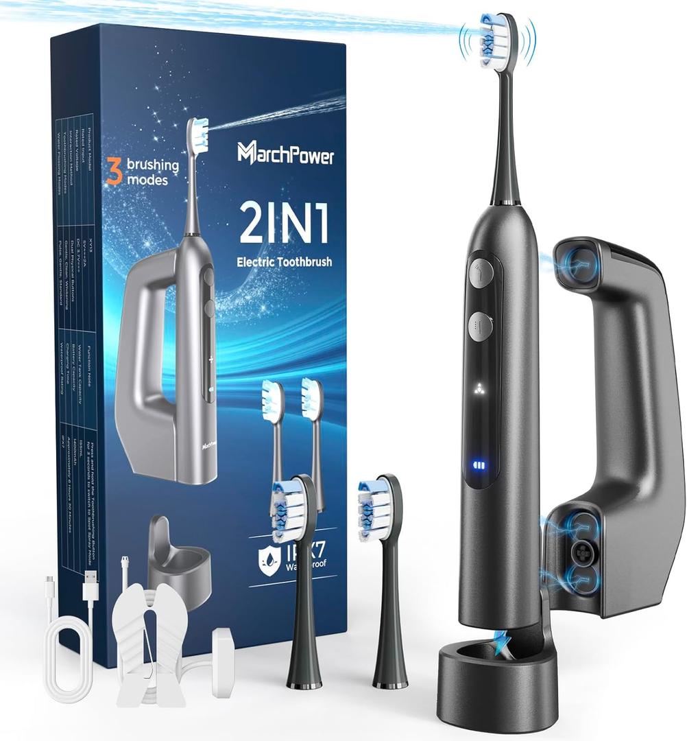 Innovation 3-in-1 Electric Toothbrush with Water Flosser Combo, Sweeping Oscillation, Flossing, Vibration(Muse Design Gold Winner) Cordless Flossing Toothbrush for Travel | Magnetic Tank | Smart Timer