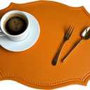 Leather Washable Placemats, Yellow Thick Faux Leather Heat Resistant Elliptical Shape Table Mats,Waterproof Non-Slip Easy to Clean Place mat for Kitchen Coffee Dining Room Table Set of 6 (16.93*11.81inch)