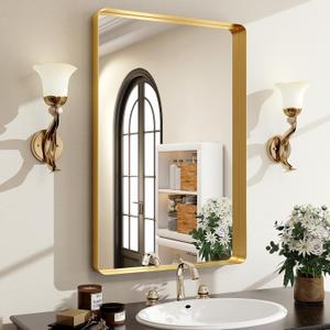Easly 36 x 24 Inch Gold Bathroom Mirror for Wall,Aluminum Alloy Frame Rectangular Wall Mounted Mirror for Farmhouse Decor Horizontal or Vertical Ideal for Bedroom, Living Room
