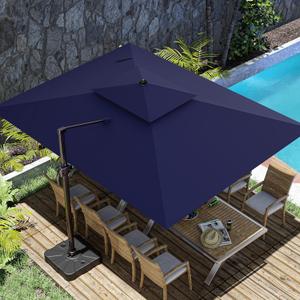10x13FT Cantilever Outdoor Patio Umbrellas, Double Top Large Rectangle Umbrella, Heavy Duty 360 Rotation Offset Outdoor Sun Shade Umbrella for Garden Deck Pool Backyard, Navy Blue