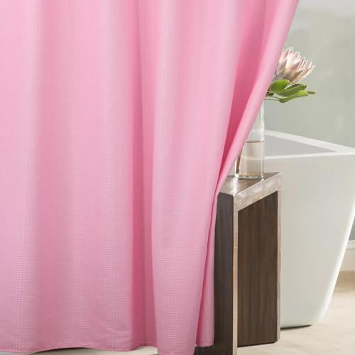 Popkozzi Pink Extra Long Shower Curtain: 84 Inch Long Waffle Weave Heavy Duty Fabric Shower Curtains for Girls Bathroom - 256 GSM Water Repellent Washable Thick Polyester Cloth Bath Curtain - 72x84