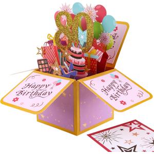 5 x Happy Birthday Pop Up Card, Creative 3D Birthday Card with Classic Envelope & Writing Note Happy Birthday Pop Up Box for Women Men(80th Birthday Card)